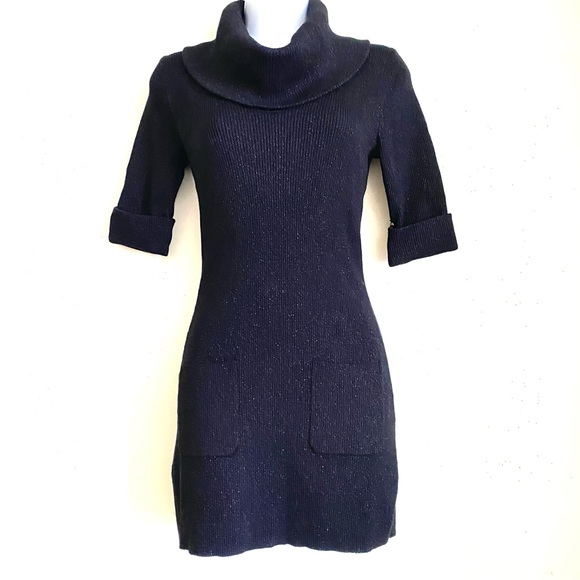 INC cowl neck cuffed short sleeve BLACK sparkly sweater with front pockets - Picture 11 of 11